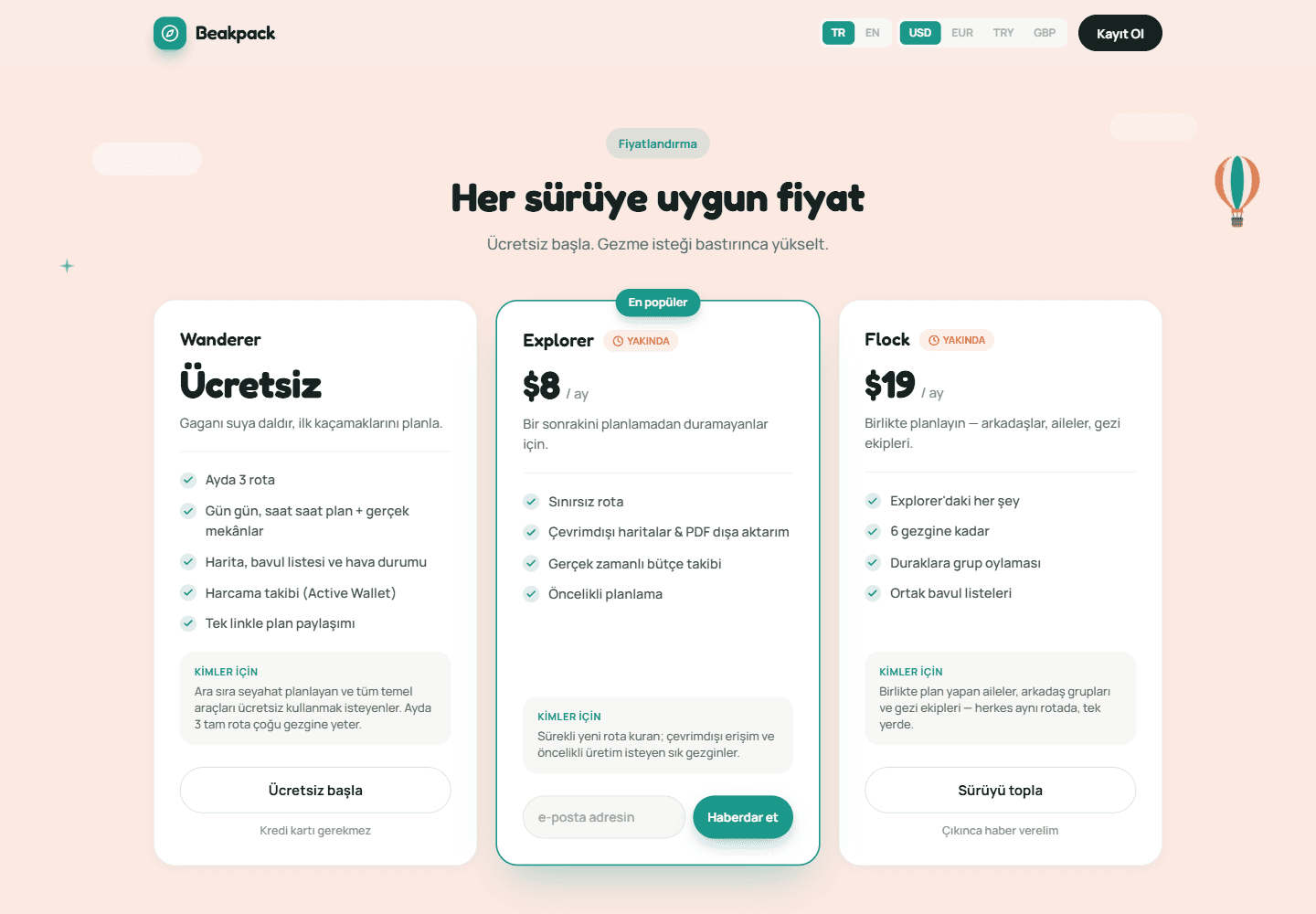 Beakpack: Planları açıkça karşılaştırmak